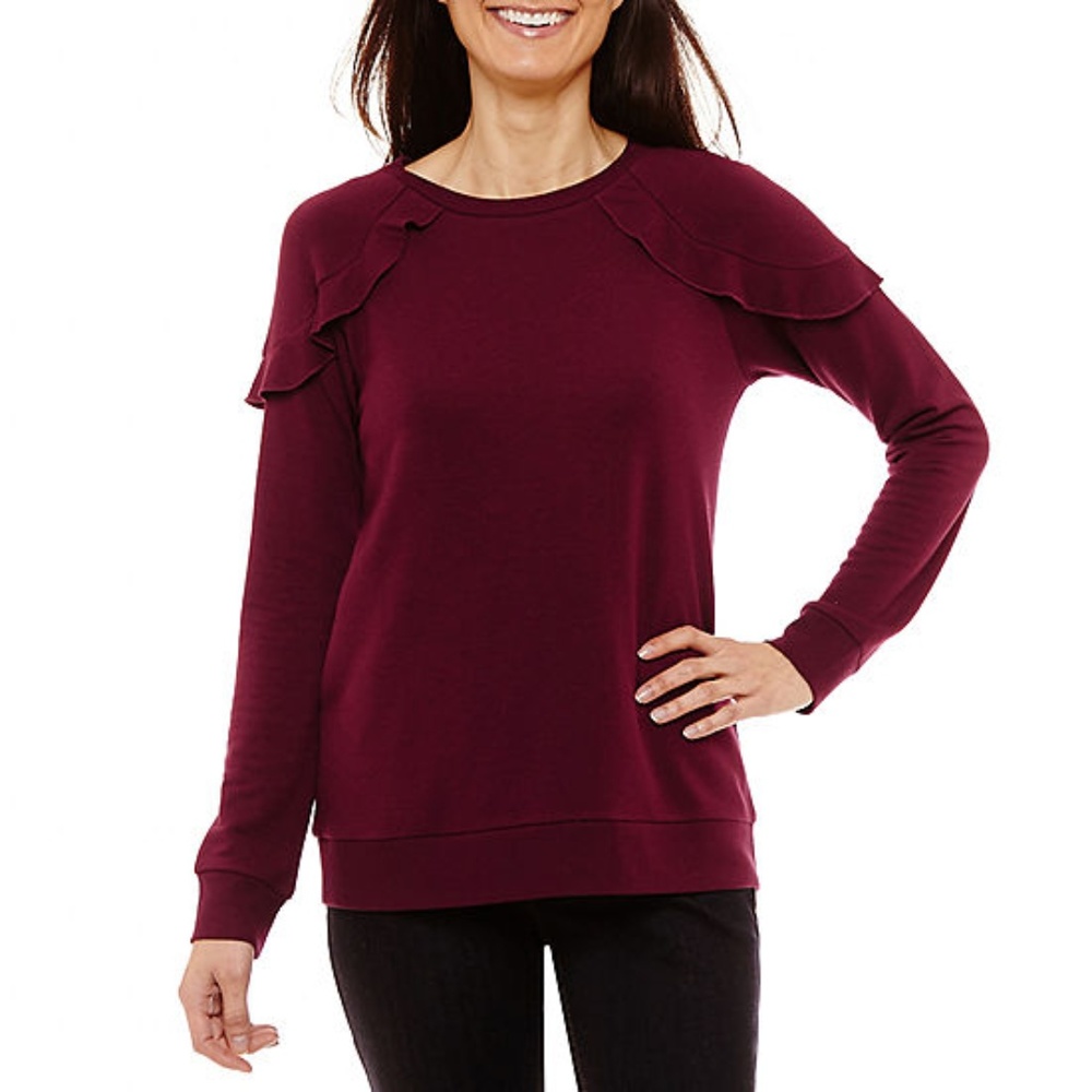 Liz Claiborne Long Sleeve Sweatshirt-Petite - Picture 1 of 1